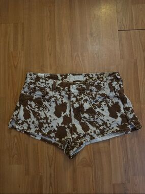 PacSun Brown & White Cow Print Denim Shorts